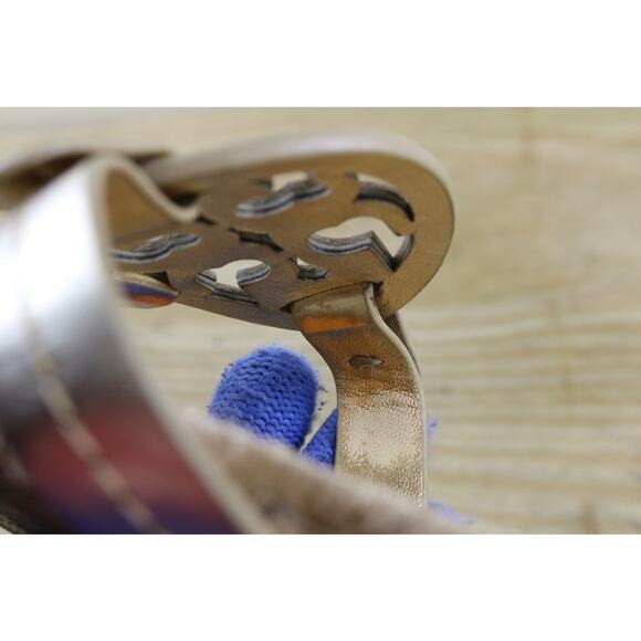 Tory Burch Espadrille Sandals 5M Miller Gold Logo Thong Shoes Flats - Picture 10 of 10